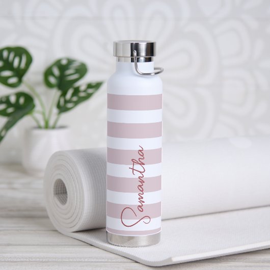 Bleke roze en witte strepen, speciaal gepersonalis waterfles (Yoga)