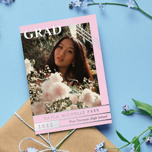 Bleke roze en zilverlijnen Foto Afstuderen Folie Uitnodiging