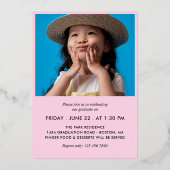 Bleke roze en zilverlijnen Foto Afstuderen Folie Uitnodiging (Achterkant)