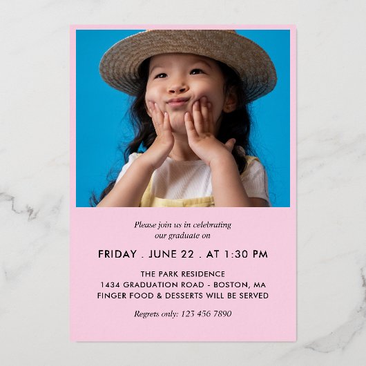 Bleke roze en zilverlijnen Foto Afstuderen Folie Uitnodiging (Achterkant)