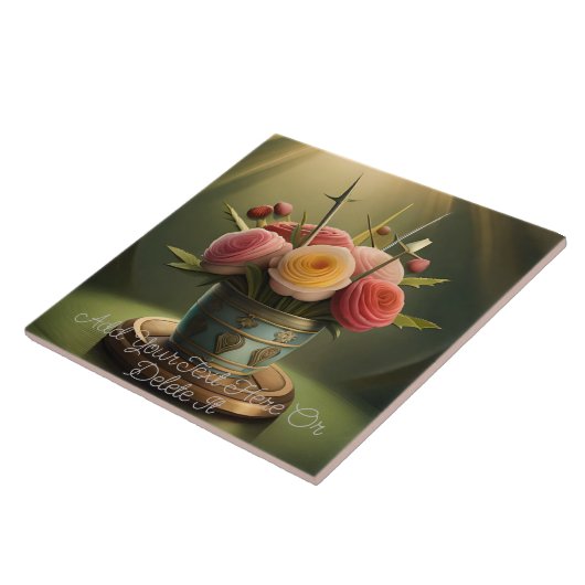 Bleke Roze, Gele en Koraalrode Rozen in Lichtstral Tegeltje (Zijkant)