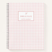Bleke Roze Gingham Grandmillennial Monogram Naam N Notitieboek (Voorkant)