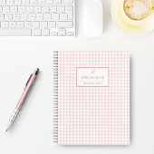 Bleke Roze Gingham Grandmillennial Monogram Naam N Notitieboek