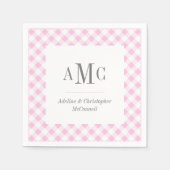 Bleke Roze Gingham Monogram en Naam Servet (Voorkant)
