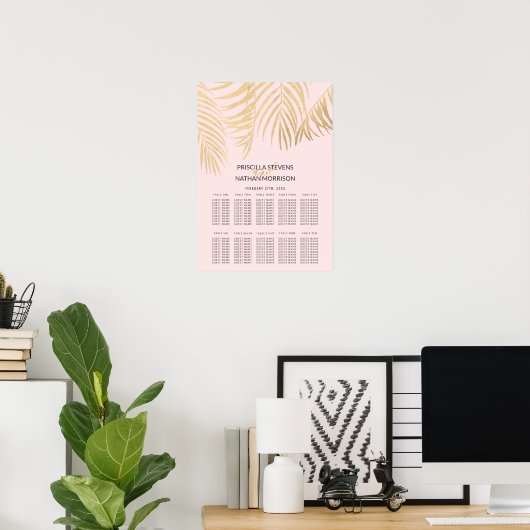 Bleke roze gleufrooster met goudpalm poster (Thuiskantoor)