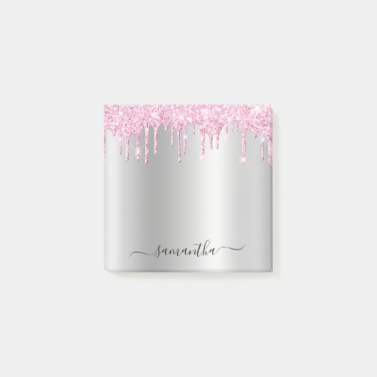 Bleke Roze Glitterdruppels Zilveren Glans Post-it® Notes (Voorkant)