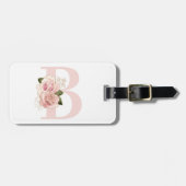 Bleke Roze Gouden Bloem Monogram Bagagelabel (Voorkant horizontaal)
