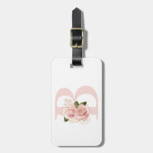 Bleke Roze Gouden Bloem Monogram Bagagelabel (Voorkant verticaal)