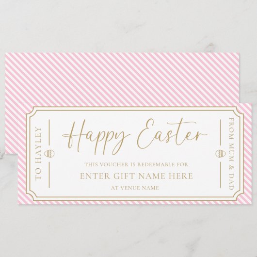 Bleke Roze Happy Easter Gift Voucher Kaart (Voorkant / Achterkant)