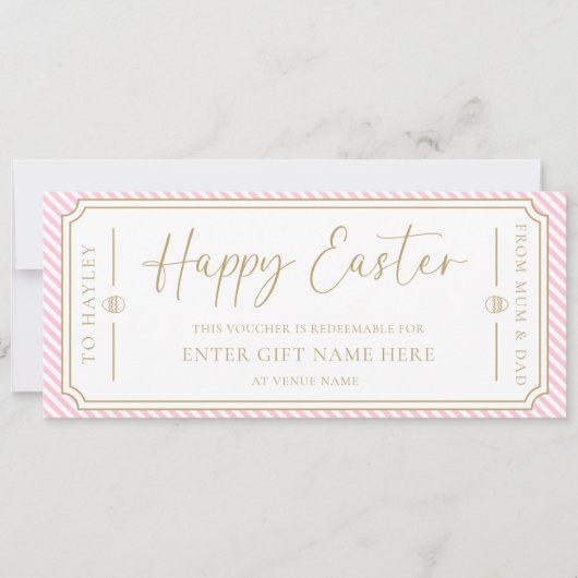 Bleke Roze Happy Easter Gift Voucher Kaart (Voorkant)