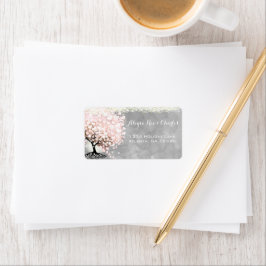 Bleke roze hartritmeboom op grijze Waterverf Etiket