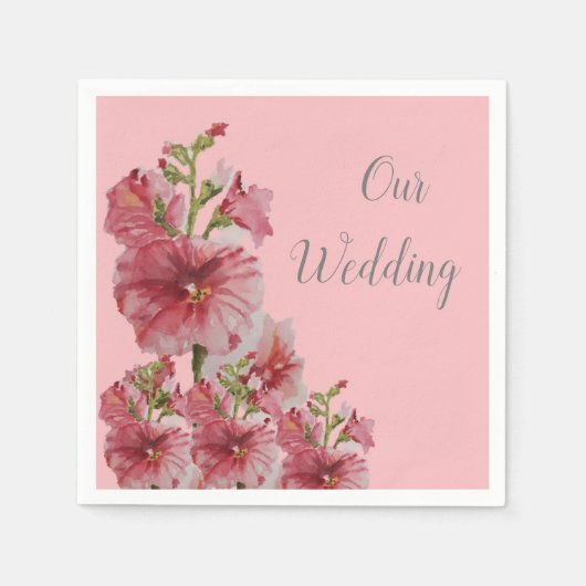 Bleke roze holyhock florale bruiloft servet (Voorkant)