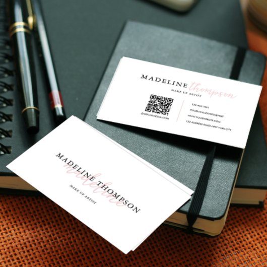 Bleke Roze Kalligrafie Typografie QR-code Visitekaartje