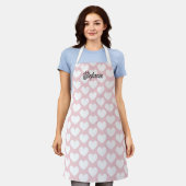 Bleke roze keuken schort met leuke hart print (Gedragen)