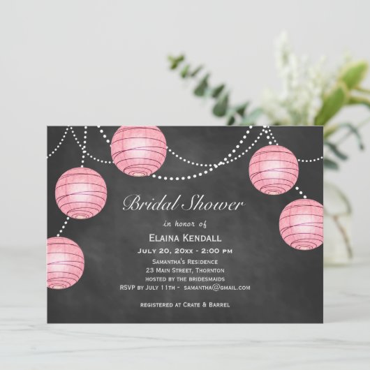 Bleke roze lantaarns op Chalk Vrijgezellenfeest ui Kaart (Staand voorkant)