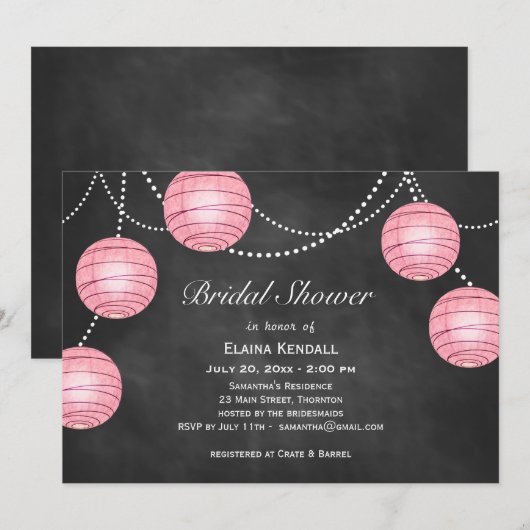 Bleke roze lantaarns op Chalk Vrijgezellenfeest ui Kaart (Voorkant / Achterkant)