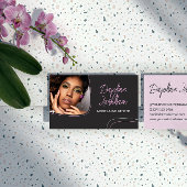 Bleke roze lijnen foto handtekening script QR-code Visitekaartje