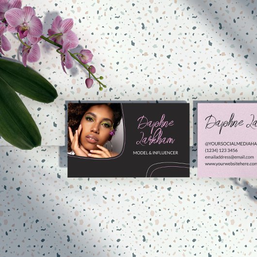 Bleke roze lijnen foto handtekening script QR-code Visitekaartje