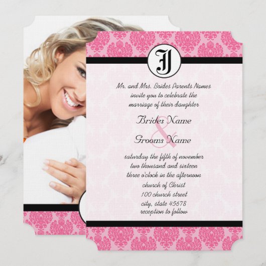 Bleke roze luchters met foto-bruiloft kaart (Voorkant / Achterkant)