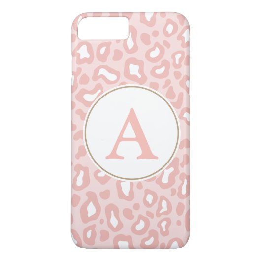 Bleke Roze Luipaard Monogram iPhone 7 Plus Hoesje (Achterkant)