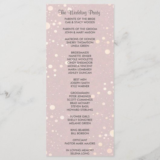 Bleke Roze met Circle Glitter Wedding Program Programmakaart (Achterkant)