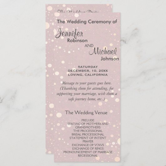 Bleke Roze met Circle Glitter Wedding Program Programmakaart (Voorkant / Achterkant)