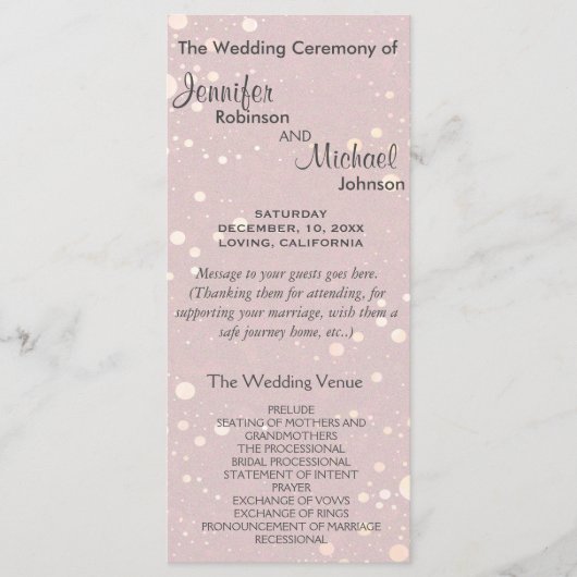 Bleke Roze met Circle Glitter Wedding Program Programmakaart (Voorkant)