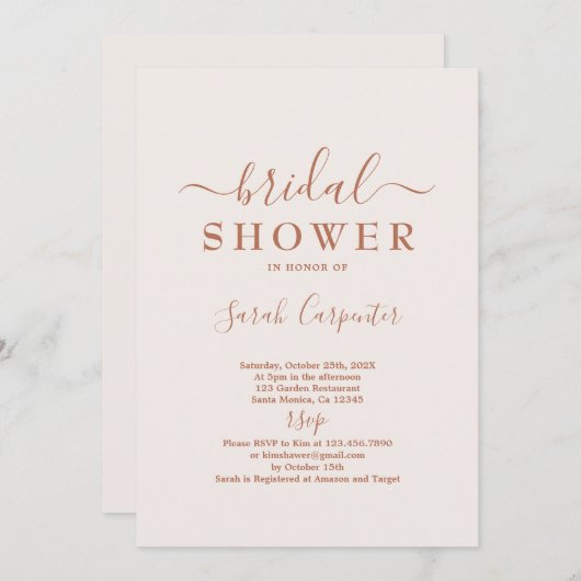 Bleke roze minimale booho Bridal Shower Kaart (Voorkant / Achterkant)