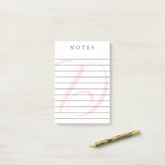 Bleke roze monogram omlijnde noten post-it® notes (Op bureau)