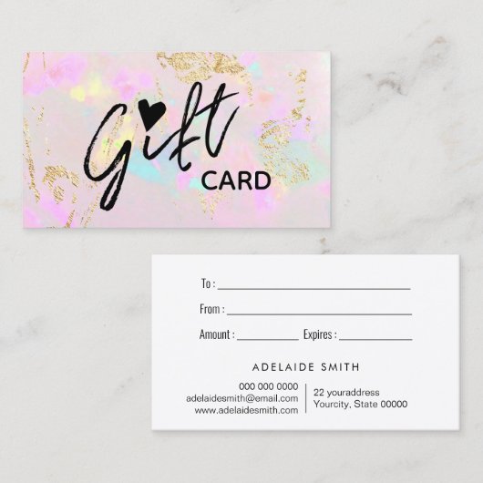 bleke roze opal cadeaubon visitekaartje (Voorkant / Achterkant)
