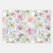 Bleke roze perzik waterverf rozen witte blos salie inpakpapier vel (Voorkant)