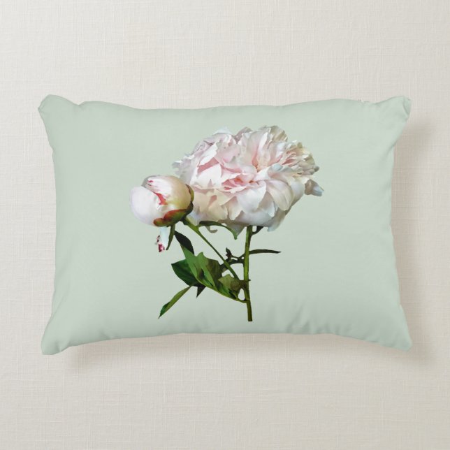 Bleke Roze Pioen en Knop Accent Kussen (Voorkant)
