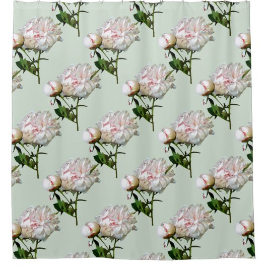 Bleke Roze Pioen en Knop Douchegordijn (Voorkant)