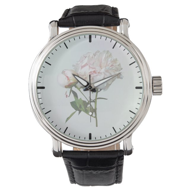 Bleke Roze Pioen en Knop Horloge (Voorkant)