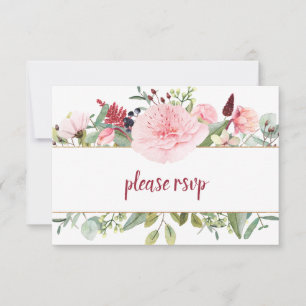 Bleke Roze Pioen Groene RSVP Kaartje