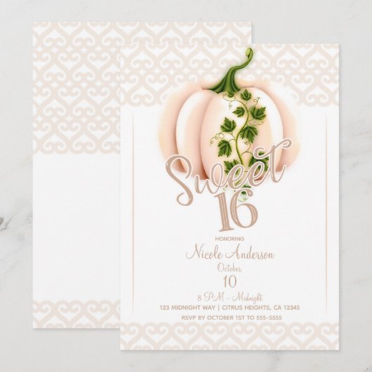 Bleke roze pompoen Herfst Sweet 16 Birthday Party Kaart (Voorkant / Achterkant)