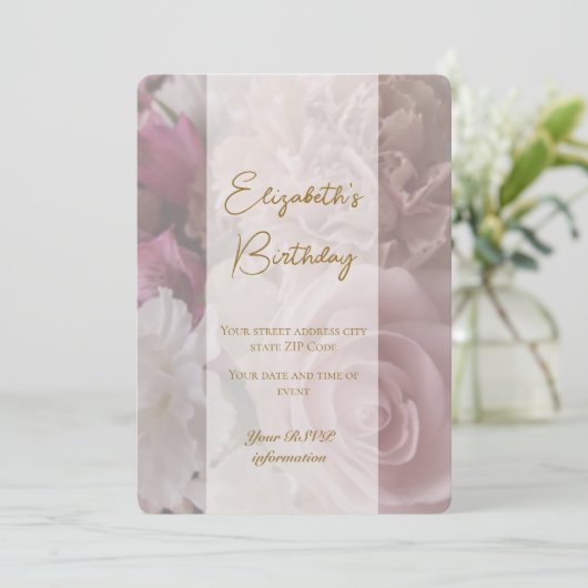 Bleke Roze Rose Verjaardag Uitnodiging Kaart (Staand voorkant)