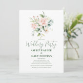 Bleke roze Roses Bouquet Wedding Party Invite Kaart (Staand voorkant)