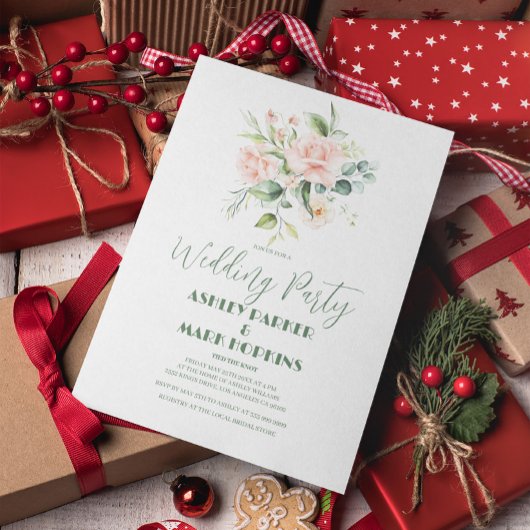 Bleke roze Roses Bouquet Wedding Party Invite Kaart