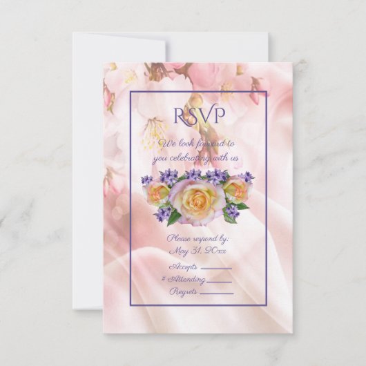 Bleke roze roze roze met Paarse ongelukken RSVP Kaart (Voorkant)