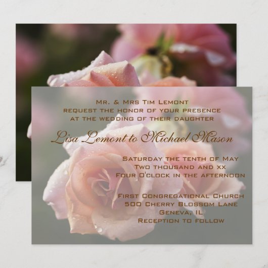 Bleke roze roze uitnodiging (Voorkant / Achterkant)