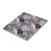 Bleke roze rozen en grijze bladeren tegeltje (Zijkant)