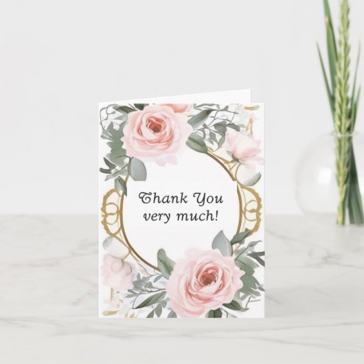 Bleke Roze Rozen Gouden Frame Dank Je Bedankkaart (Voorkant)