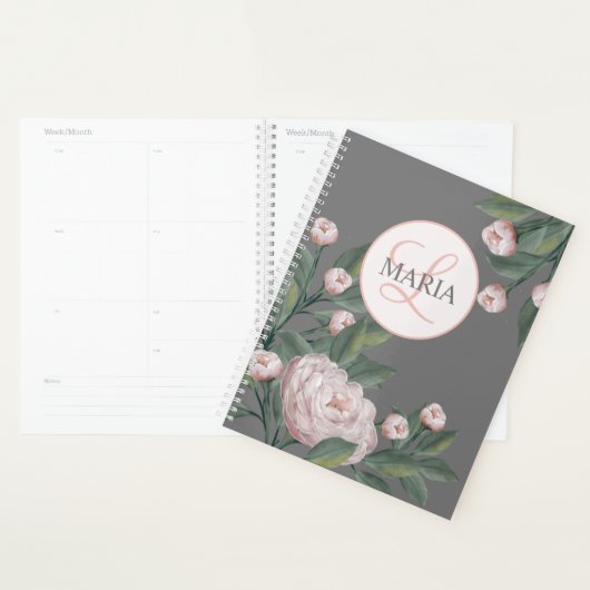 Bleke roze rozen met bewerkbare achtergrond planner (Display)