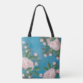 Bleke roze rozen met blauw marineachtergrond tote bag (Achterkant)