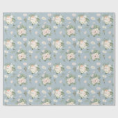 Bleke Roze Rozen Op Blauwe Cadeaupapier (Vlak)