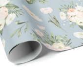 Bleke Roze Rozen Op Blauwe Cadeaupapier (Rol Hoek)