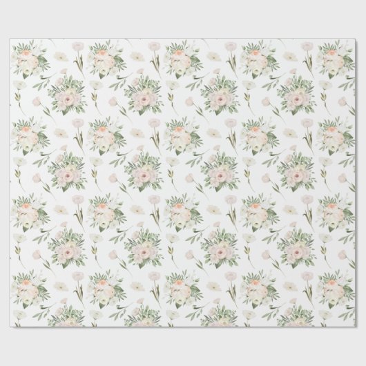 Bleke Roze Rozen Op Wit Cadeaupapier (Vlak)