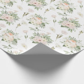 Bleke Roze Rozen Op Wit Cadeaupapier (Hoek)