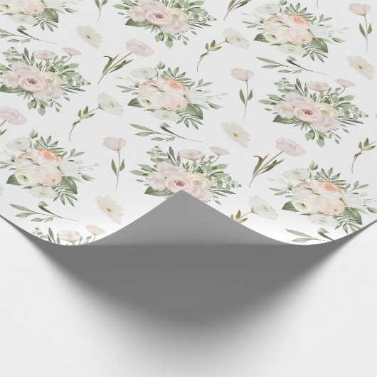 Bleke Roze Rozen Op Wit Cadeaupapier (Hoek)